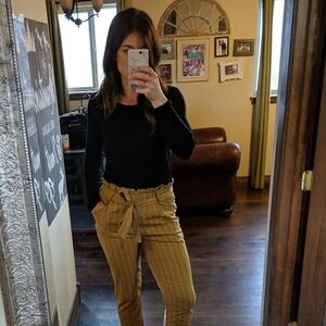 Thread & Supply Mustard Striped Paper Bag Pants